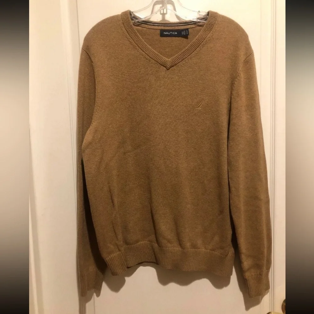 NAUTICA Mens Chestnut Brown V Neck Sweater Size S Small EUC $80